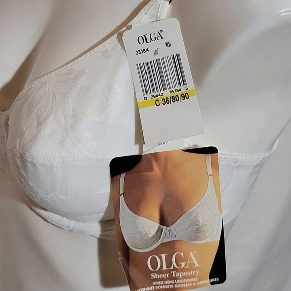 Olga 33184 Sheer Tapestry Lace Underwire Full Coverage Bra 36C White NWT - Picture 7 of 10